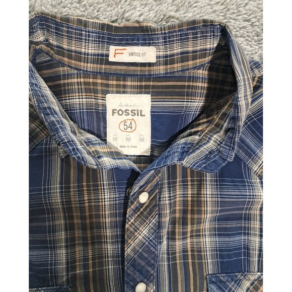 Fossil Dress Shirt Mens Sz Medium Button Up Down Long Sleeve Casual Button Snaps - Picture 4 of 7